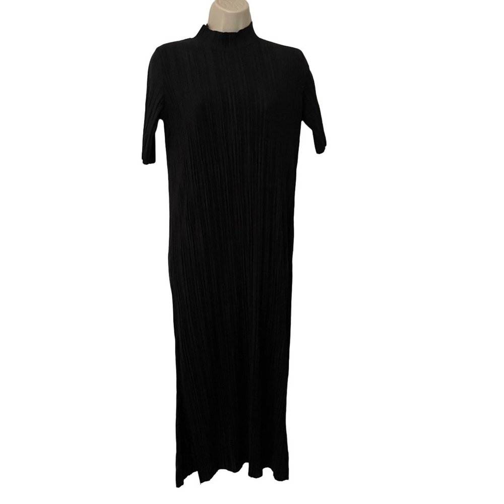 ZARA W&B Womens Black Ribbed Short Sleeve Mock Neck Dress Size Small